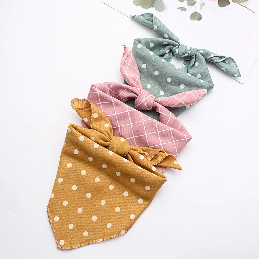 Plaid & Polka Dot Pet Bandana – Soft Cotton Dog Scarf & Bowtie Bib for Dogs and Cats