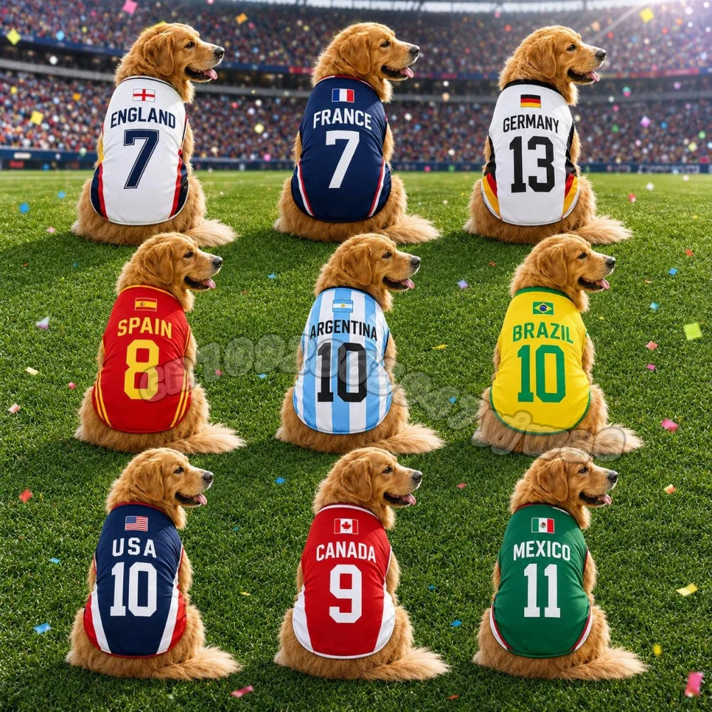 Summer Dog Clothes Spain Brazil Germany Print Basketball Clothes Puppy T-Shirt Summer Pet Cat Shirts for Soccer Fans Dogs