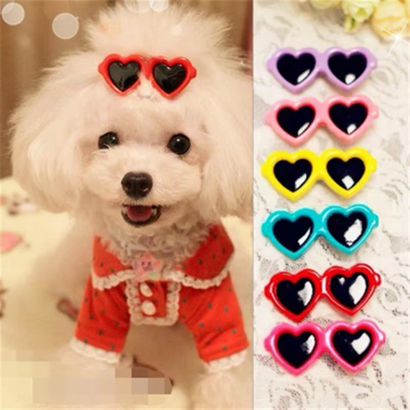 Heart-Shaped Pet Sunglasses Hair Clip – Cute Bow Hair Accessory for Dogs & Cats