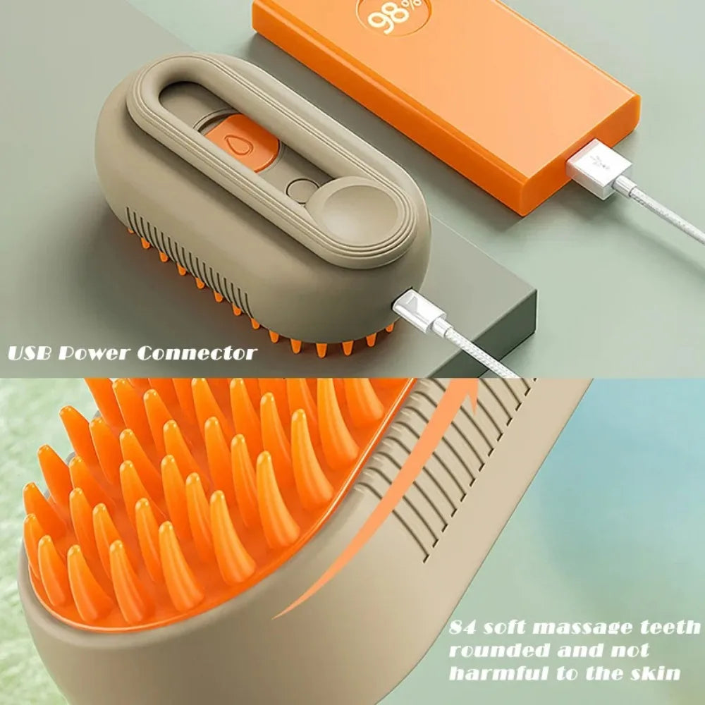 3-in-1 Electric Pet Grooming Tool with Steam Brush and Sprayer for Massage and Shedding Relief