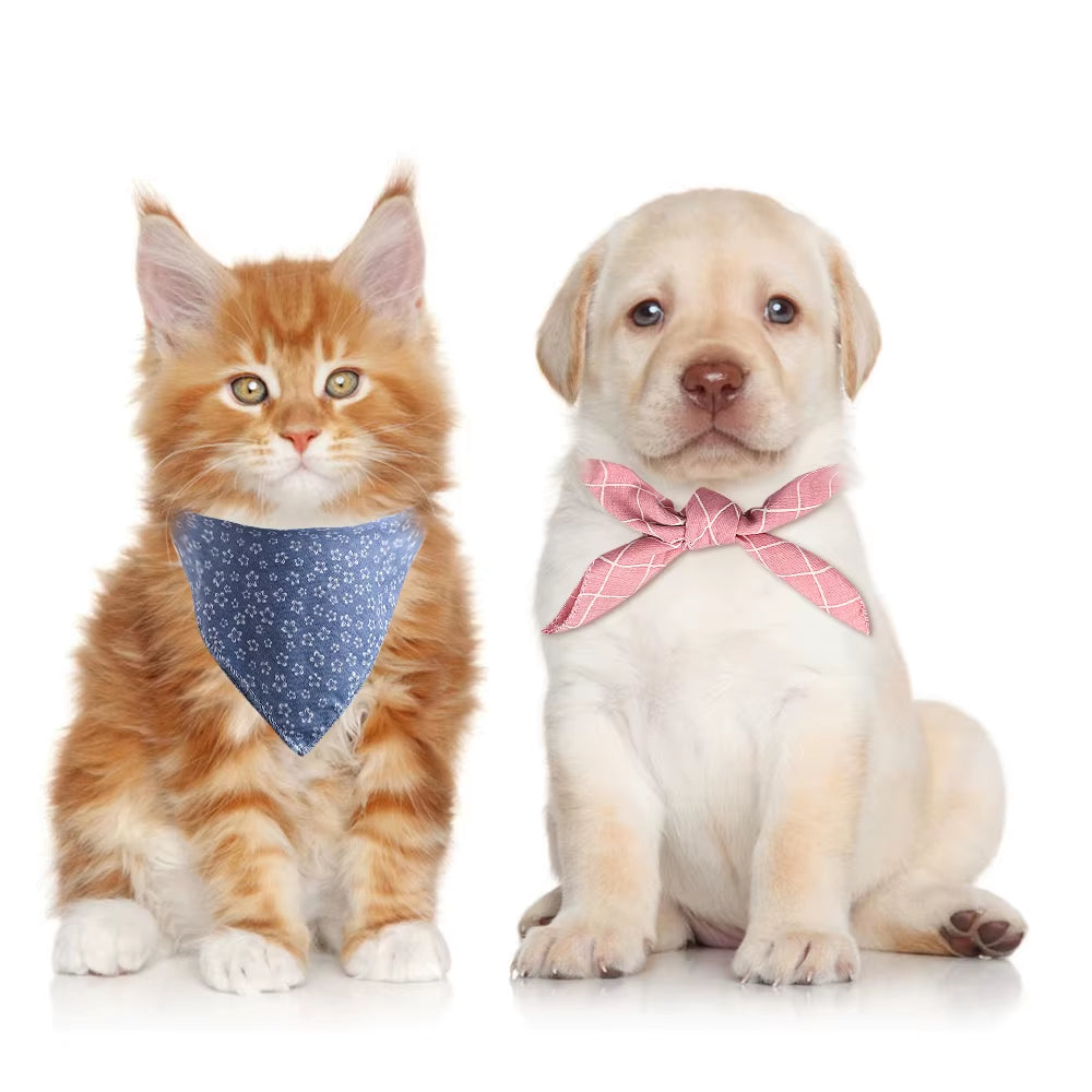 Plaid & Polka Dot Pet Bandana – Soft Cotton Dog Scarf & Bowtie Bib for Dogs and Cats