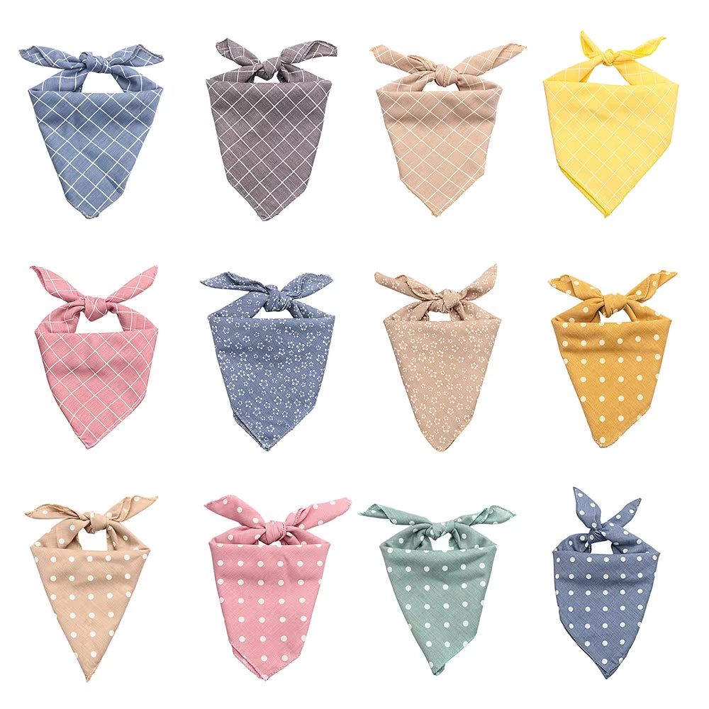 Plaid & Polka Dot Pet Bandana – Soft Cotton Dog Scarf & Bowtie Bib for Dogs and Cats