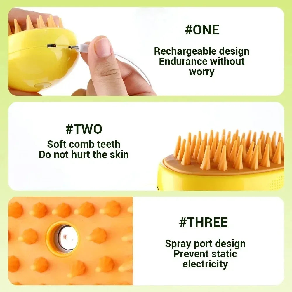 3-in-1 Electric Pet Grooming Tool with Steam Brush and Sprayer for Massage and Shedding Relief